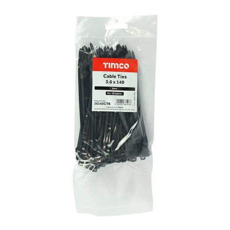 Black cable ties, 3.6mm x 140mm, 100 pack - additional angle