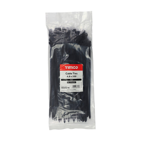 Black cable ties, 4.8mm x 200mm, 100 pack - additional angle