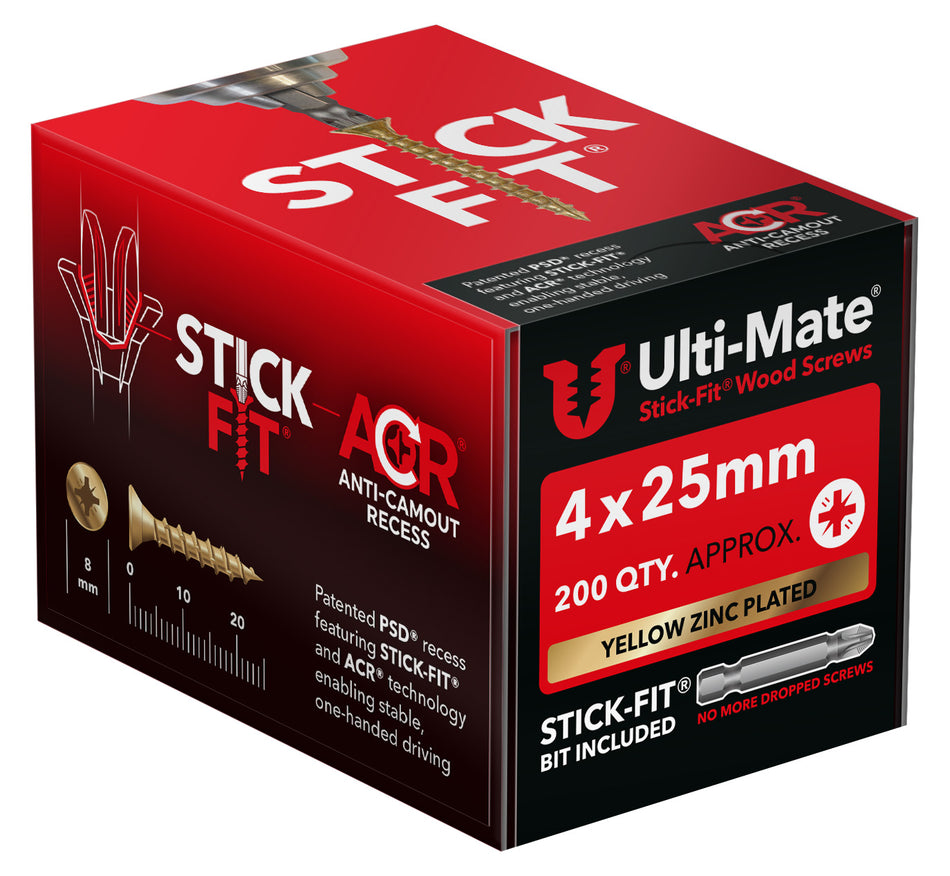 Ulti-Mate Woodscrew 4.0 x 25mm (Box of 200)