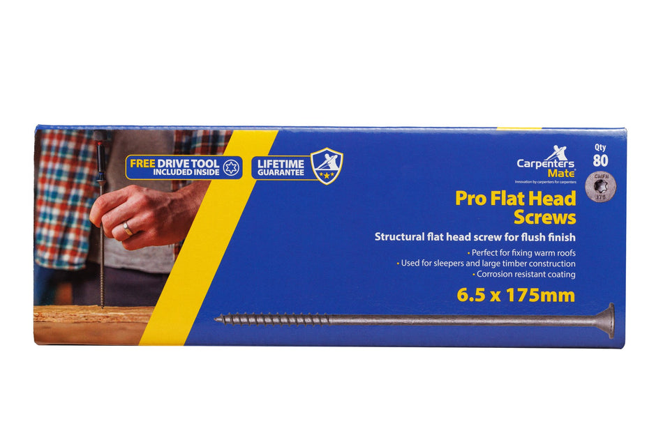 Carpenters Mate PRO Flat Head Self-Drilling Screw 6.5 x 175mm (Pack of 80)