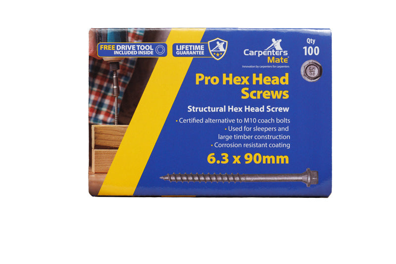 Carpenters Mate PRO Hex Head Self-Drilling Screw 6.3 x 90mm (Pack of 100)
