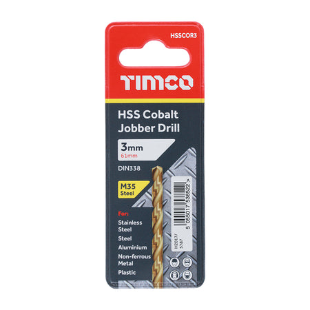 3.0mm HSS Cobalt M35 Ground Jobber Drill Bit