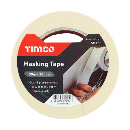 TIMCO Masking Tape Cream 50mm x 50m packaging