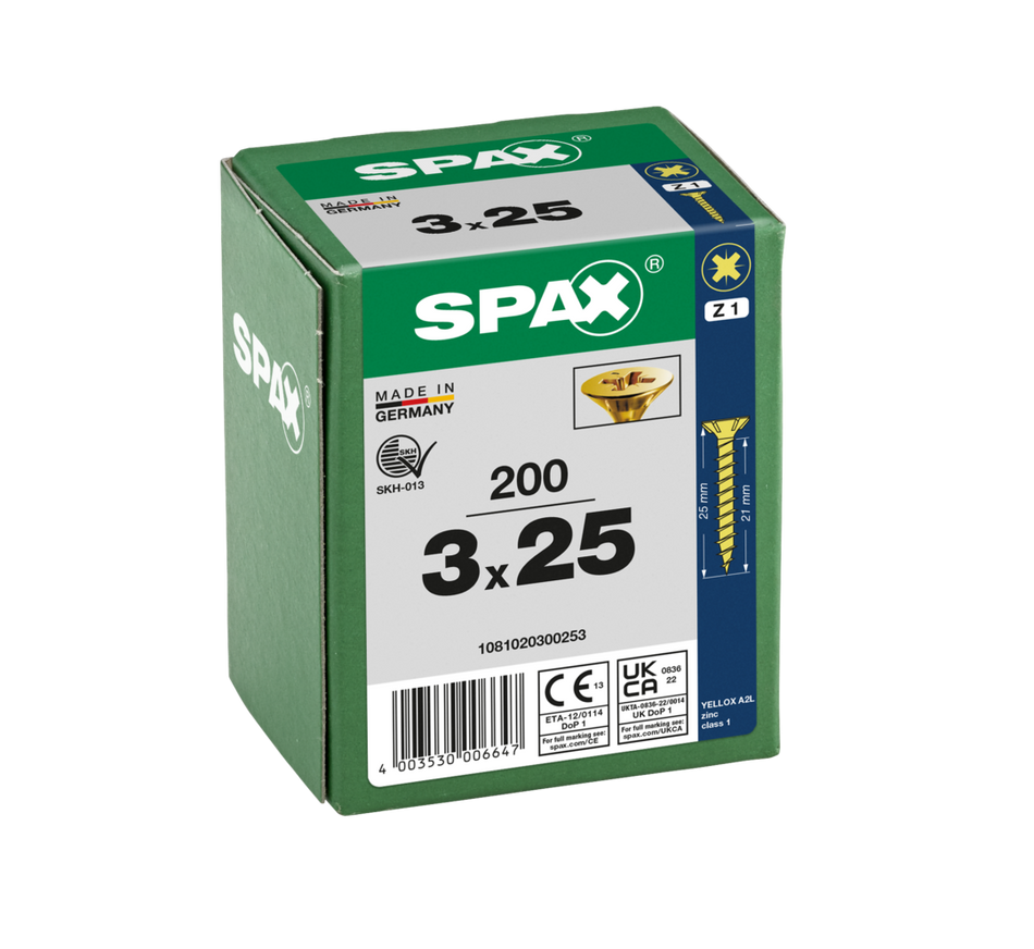 SPAX Yellox Woodscrew 3.0 x 25mm (Box of 200)