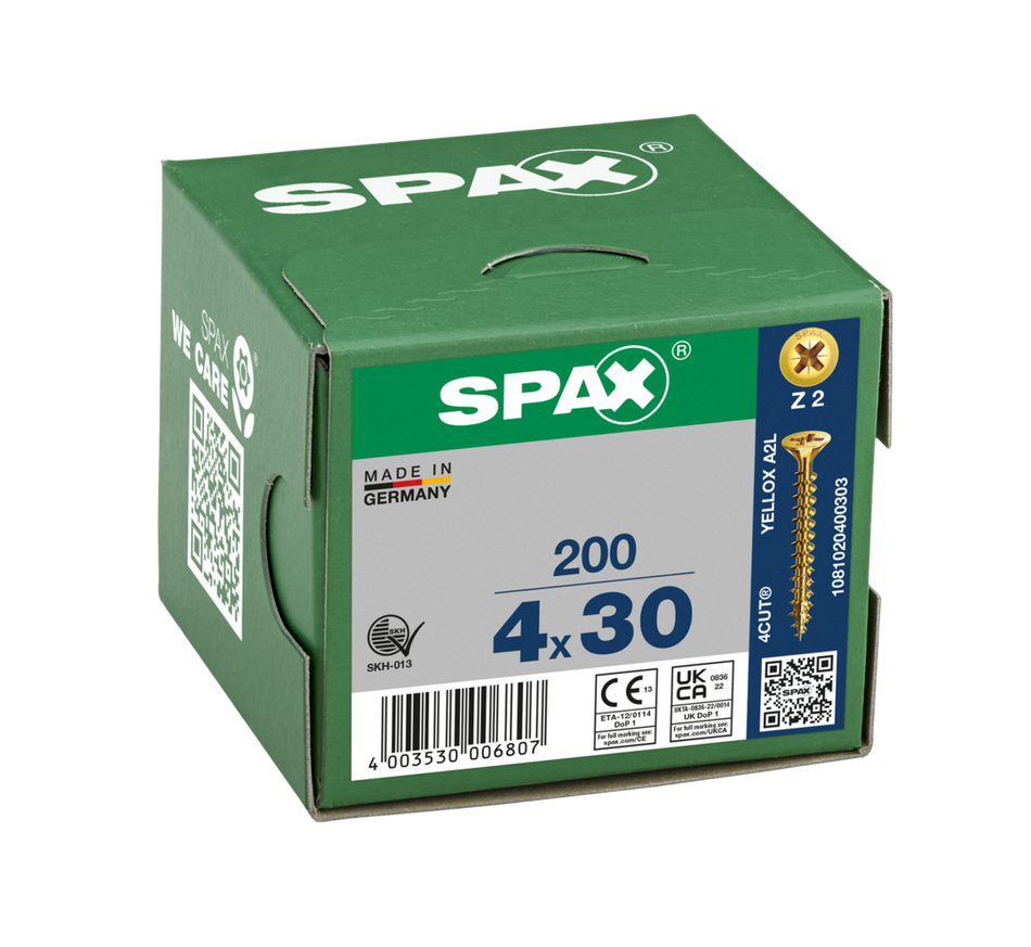 SPAX Yellox Woodscrew 4.0 x 30mm (Box of 200)