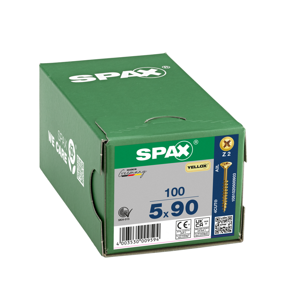SPAX Yellox Woodscrew 5.0 x 90mm (Box of 100)